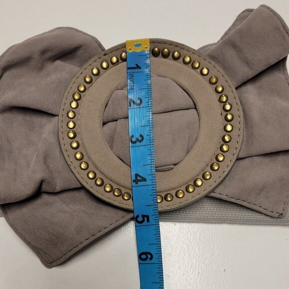 OVERSIZED Buckle Belt Large Ruffle Studded Buckle Grey Cream Womens Vintage Belt - Picture 9 of 16